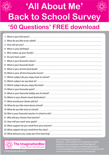 50 questions about me for kids