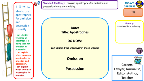 Complete lesson teaching students how to use apostrophes