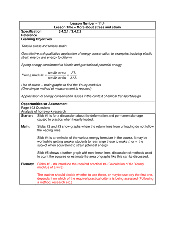 Physics A-Level Year 1 Lesson - More about Stress and Strain  (PowerPoint AND lesson plan)