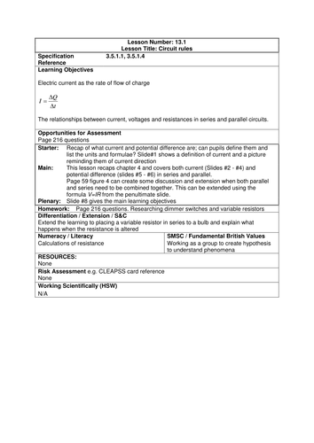 Physics A-Level Year 1 Lesson - Circuit Rules (PowerPoint AND lesson plan)