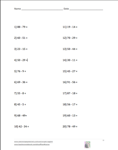 Two Digit Subtraction Worksheets - Horizontal (15 Pages) | Teaching ...