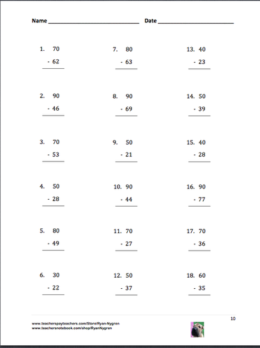 Two Digit Subtraction Worksheets - Vertical (15 pages) | Teaching Resources