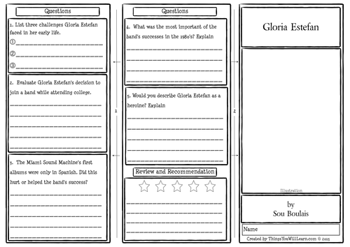 Gloria Estefan Comprehension Foldable