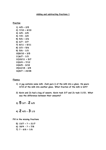 Adding and subtracting fractions Year 6