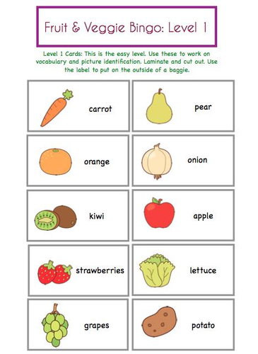 Fruit and Veggie Bingo | Teaching Resources