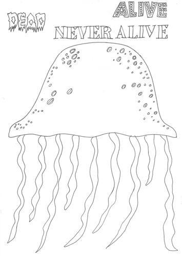 Dead, Alive, Never Lived: Ocean Theme: Jellyfish Worksheet to Colour In