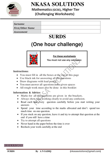 SURDS.....One hour challenge for hardworking and bright GCSE and A Level students