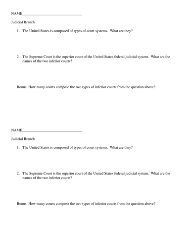 Judicial Branch Quiz/Exit Slip