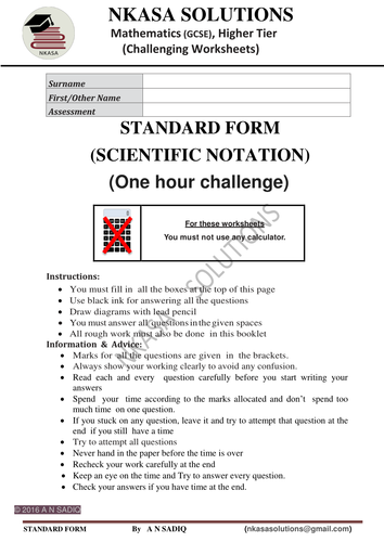 STANDARD FORM (SCIENTIFIC NOTATION)for hardworking and bright GCSE and A Level students