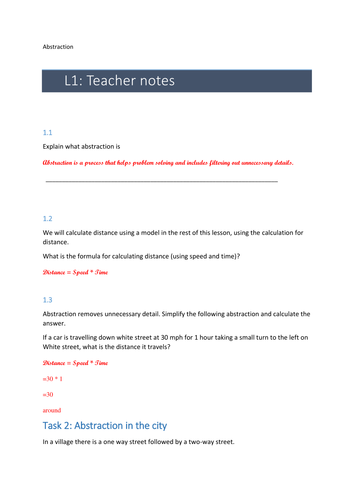 Abstraction Computing Lesson for KS3