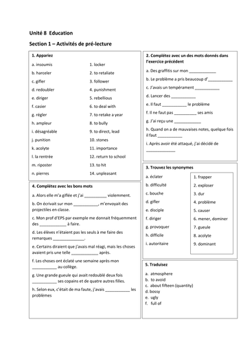 A-level French Unit 8 Education