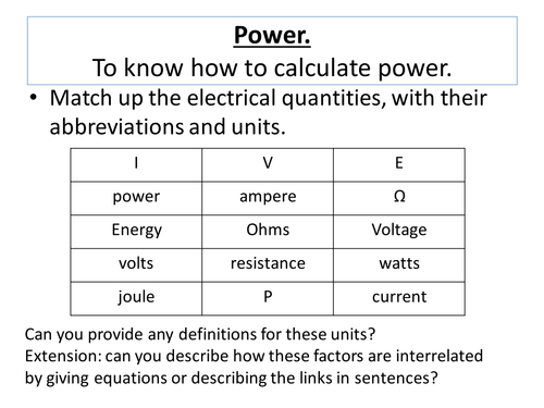 Power and energy calculations | Teaching Resources