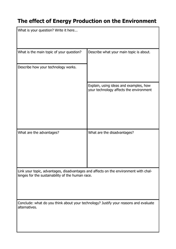 Effect of energy production worksheet