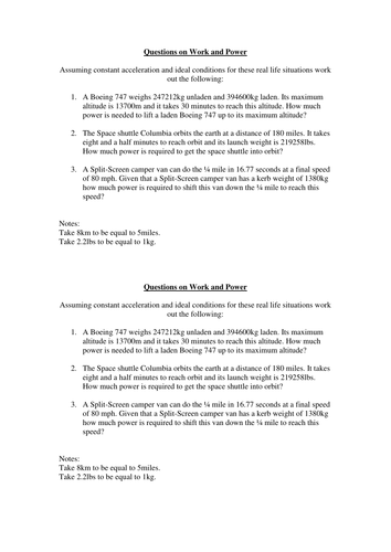 Motion and energy calculations worksheets | Teaching Resources