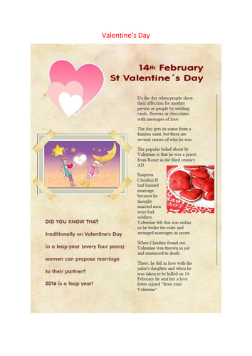 St Valentine's Day by TeacherRussie - Teaching Resources - TES