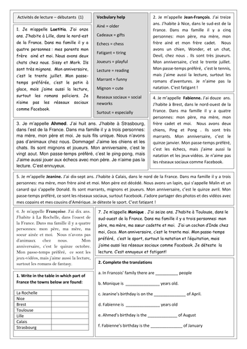 French KS3 beginner - Narrow reading on personal information