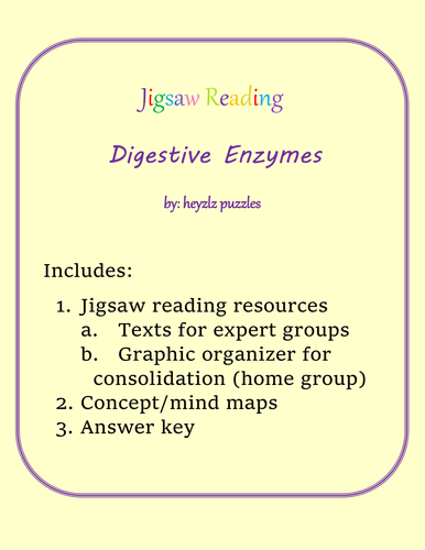 Digestive enzymes differentiated jigsaw reading worksheets for Grade 8