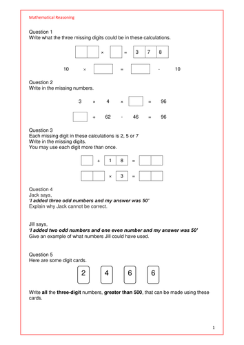 Mathematical Reasoning at KS2 - big set of problems in the style of SATs.
