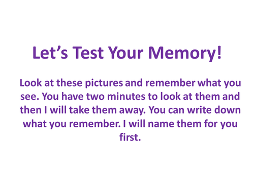 Whole School Starter - Tutor Time - Memory Test