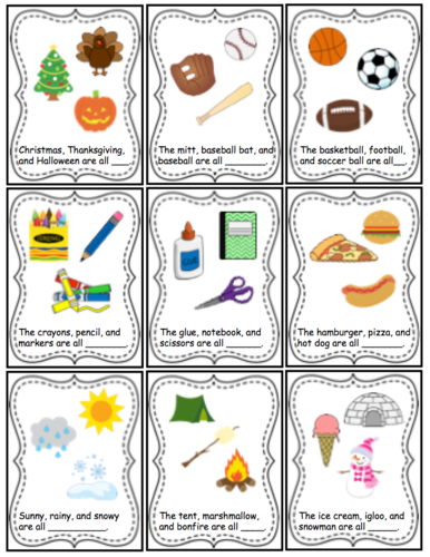 Category Task Cards for Preschool and Kindergarten | Teaching Resources