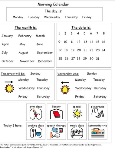 Visual Calendar Worksheets for Students with Autism or Special ...