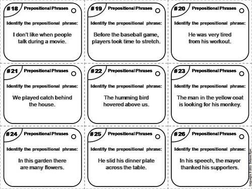 Prepositional Phrases Task Cards | Teaching Resources