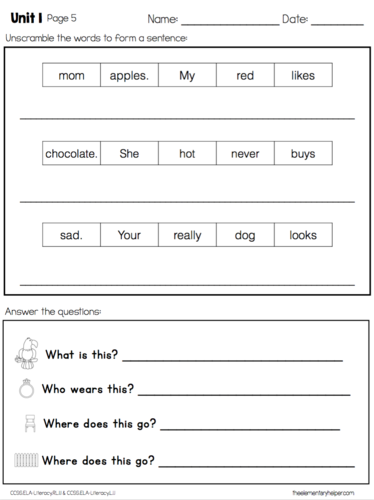 Language Arts Daily Work for First Grade by Theelementaryhelper