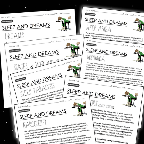 Psychology Consciousness Sleep and Dreams Project Teaching Resources