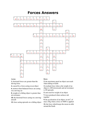 Physics: Forces and motion crossword