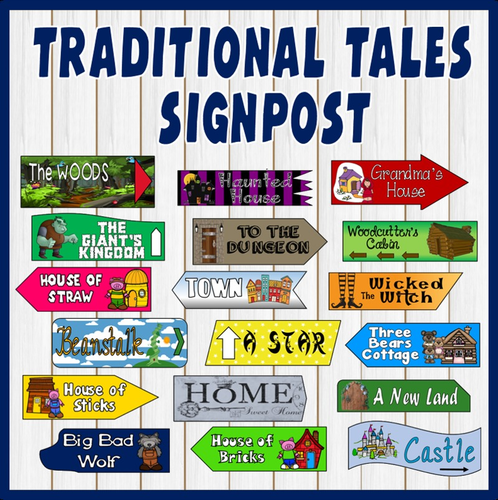 TRADITIONAL TALES SIGNPOST DISPLAY TEACHING RESOURCES- EYFS KS1 KS2 ENGLISH