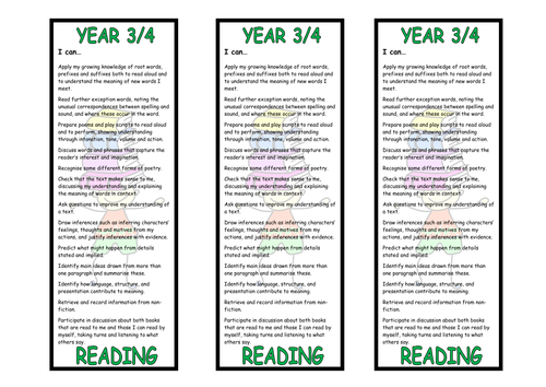 Reading Bookmarks - New National Curriculum