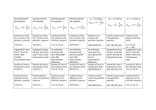 Arithmetic and Geometric series full topic notes +  worked solution socrative quiz, connect 4 game.