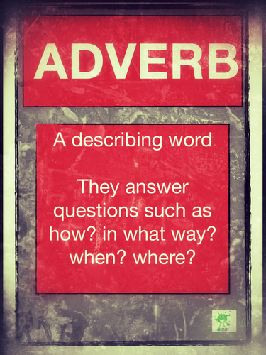English. Adverb Poster. Vintage Style