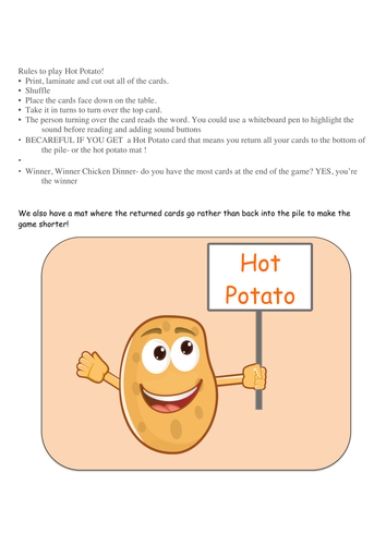 hot potato oe oa ow o-e family sounds Phonics Year 1