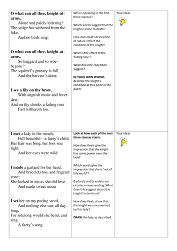 LA BELLE DAME SANS MERCI   KEATS Relationships Collection GCSE Activities