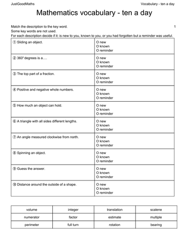 Mathematical Vocabulary Pack - ALL 12 pages in one file. by gmacphail