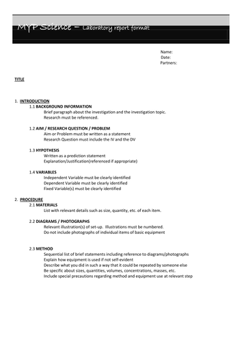 MYP Science task base with reference of criteria worksheet attached ...