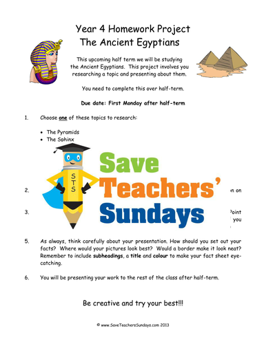 Ancient Egypt Homework Project and Presentation KS2 Lesson Plan and Worksheet