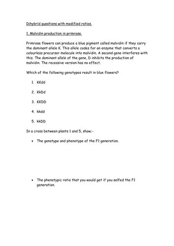 Dihybrid cross questions with modified ratios