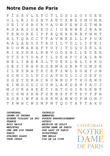 Notre Dame Cathedral Word Search