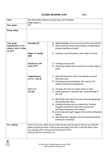 The Gorilla Who Wanted to Grow Up Guided Reading Plans