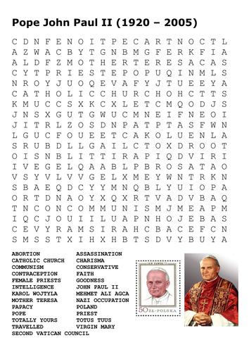 Pope John Paul II Word Search | Teaching Resources