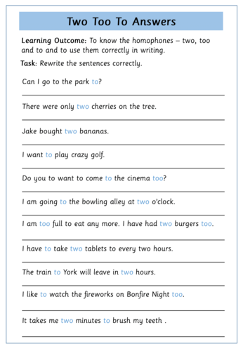 Homophones Year 2 To Too Two Teaching Resources