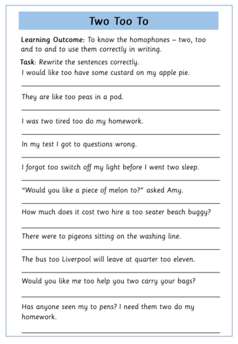 Homophones Year 2 To Too Two Teaching Resources 