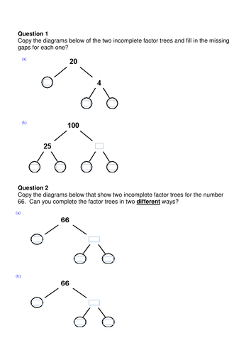 Number: Prime factor Trees / Prime factor Decomposition (one / two ...