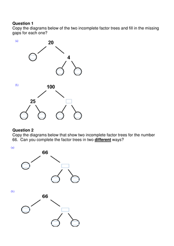 number prime factor trees prime factor decomposition