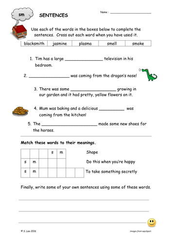 SM and SN Blends worksheets