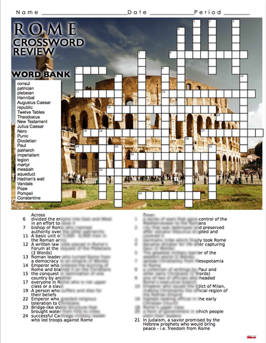 Ancient Rome Crossword Puzzle Review Teaching Resources