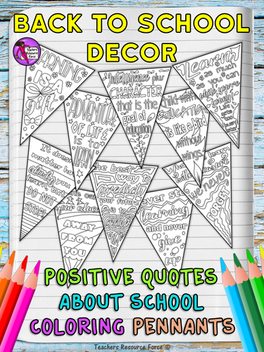 Classroom Decor Pennants: Growth Mindset Positive Quotes Colouring Pages