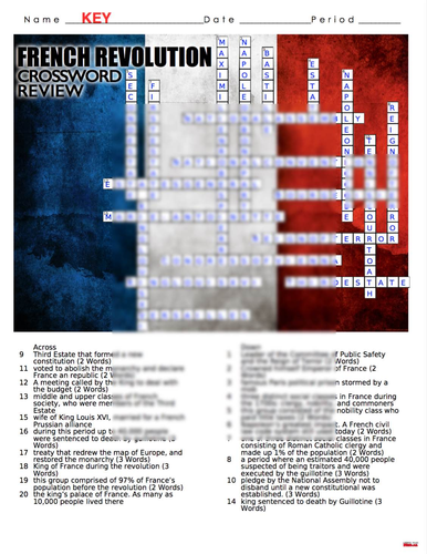 French Revolution Crossword Puzzle Review Teaching Resources